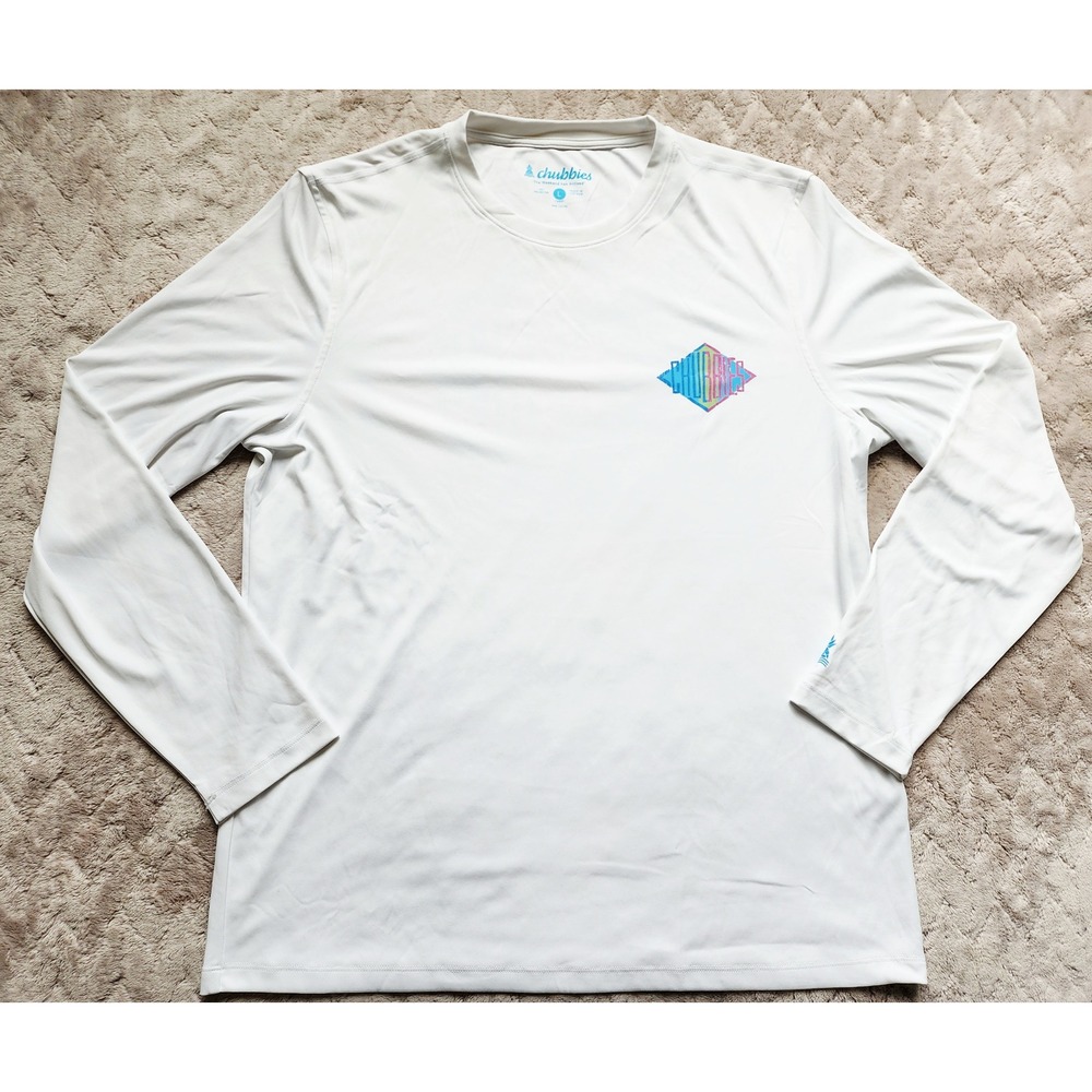 Chubbies Mens White Long Sleeve Performance Shirt Graphic Tee Large